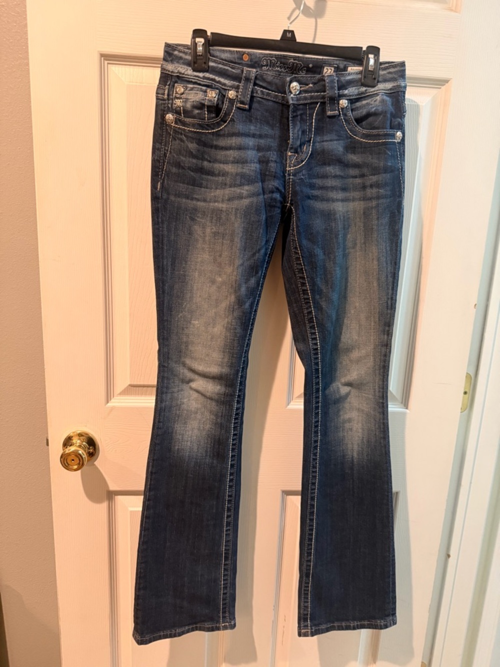 Miss Me Blue Bootcut Jeans with Faded Whiskering